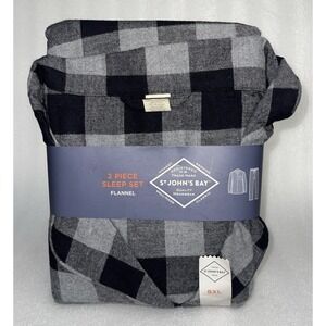 St. John's Bay Men's Flannel Pajama 2 Piece Sleep Set Gray Black Plaid Size 5XL